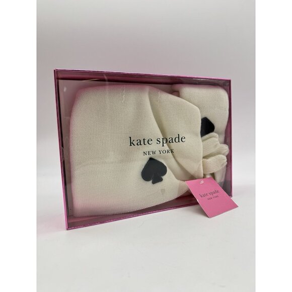 KATE SPADE spade women's beanie winter hat + glove set -WHITE -2 PC - Picture 4 of 9